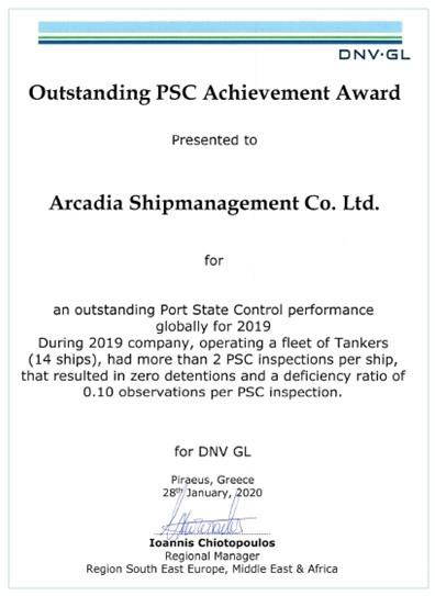 You are currently viewing Arcadia Shipmanagement receives Outstanding PSC Achievement Award 